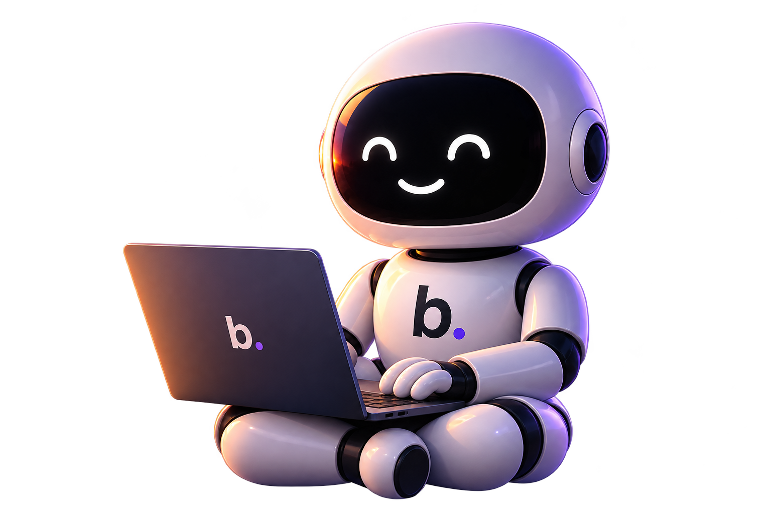 Bahala Bot working calmly on a laptop against a Manila dusk skyline